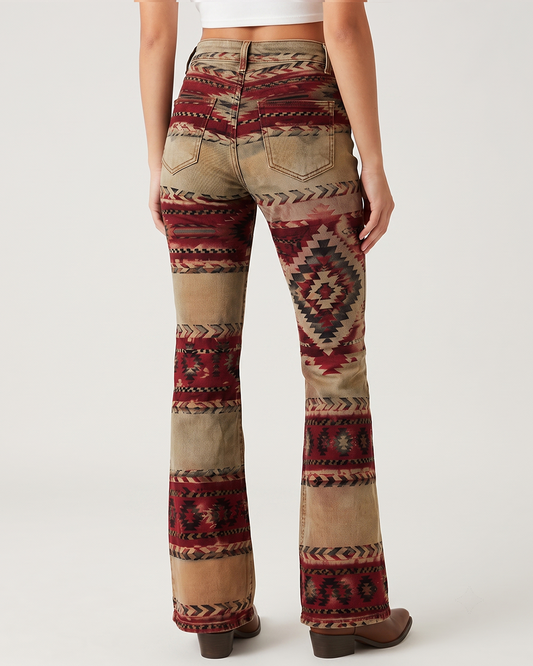 Canyon Mirage Tan Bootcut Jeans – Back View – Riley – tan, burgundy