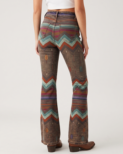 Canyon Echo Bootcut Jeans – Back View – Riley – brown, teal