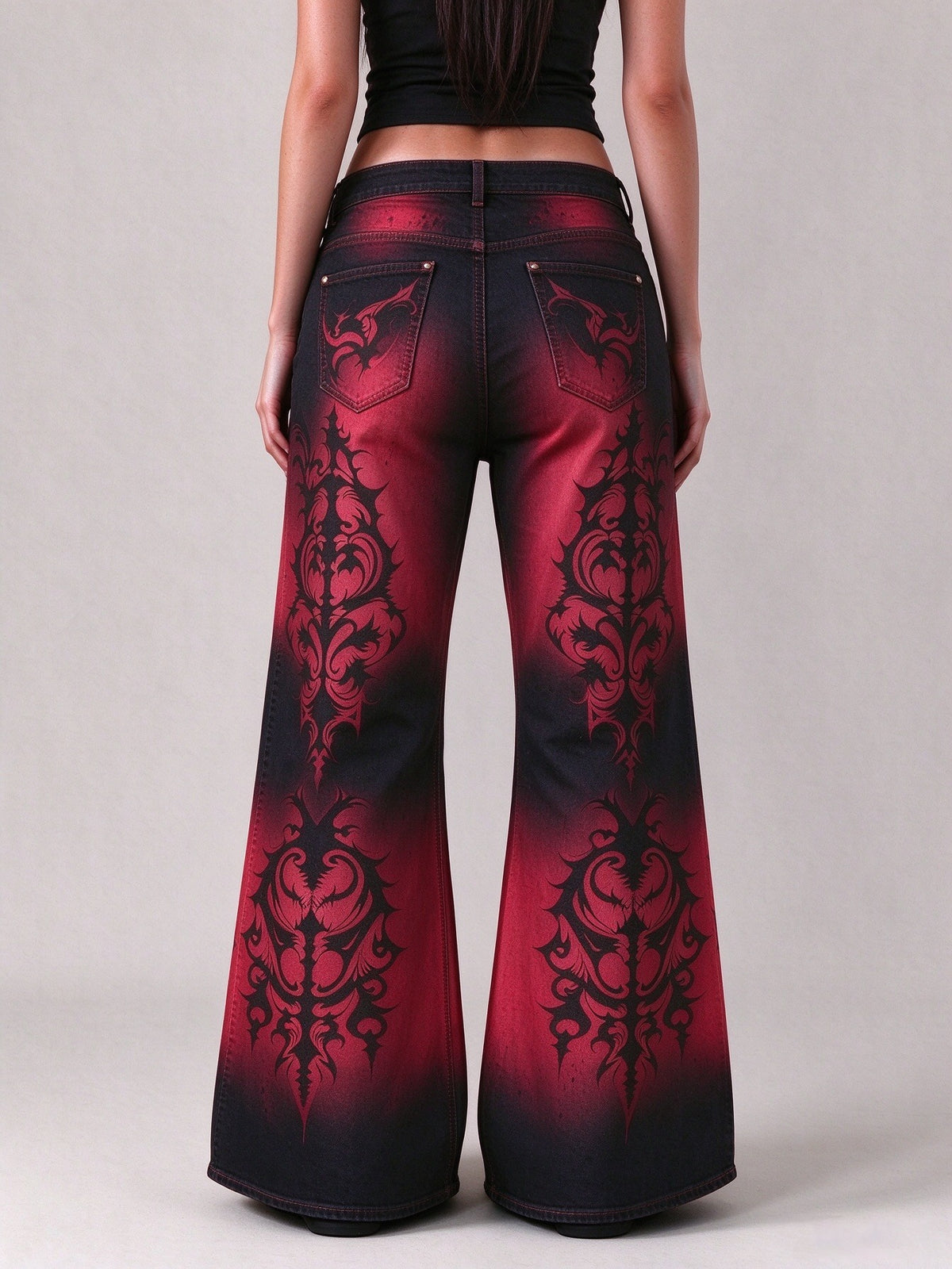 Crimson Desperado Damask Wide-Leg Jeans