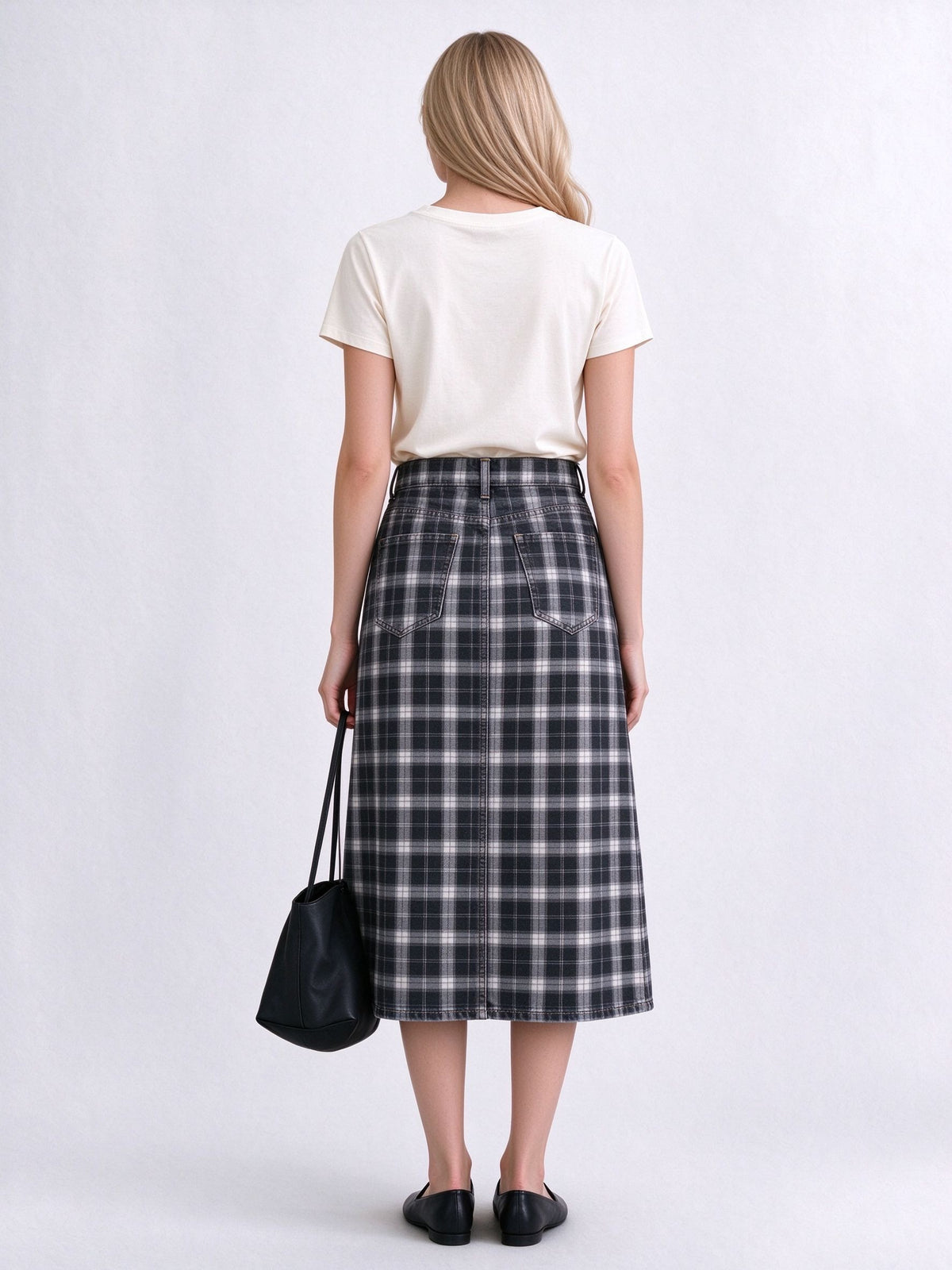 Ranch Trail Plaid Ankle-Length Denim Skirt