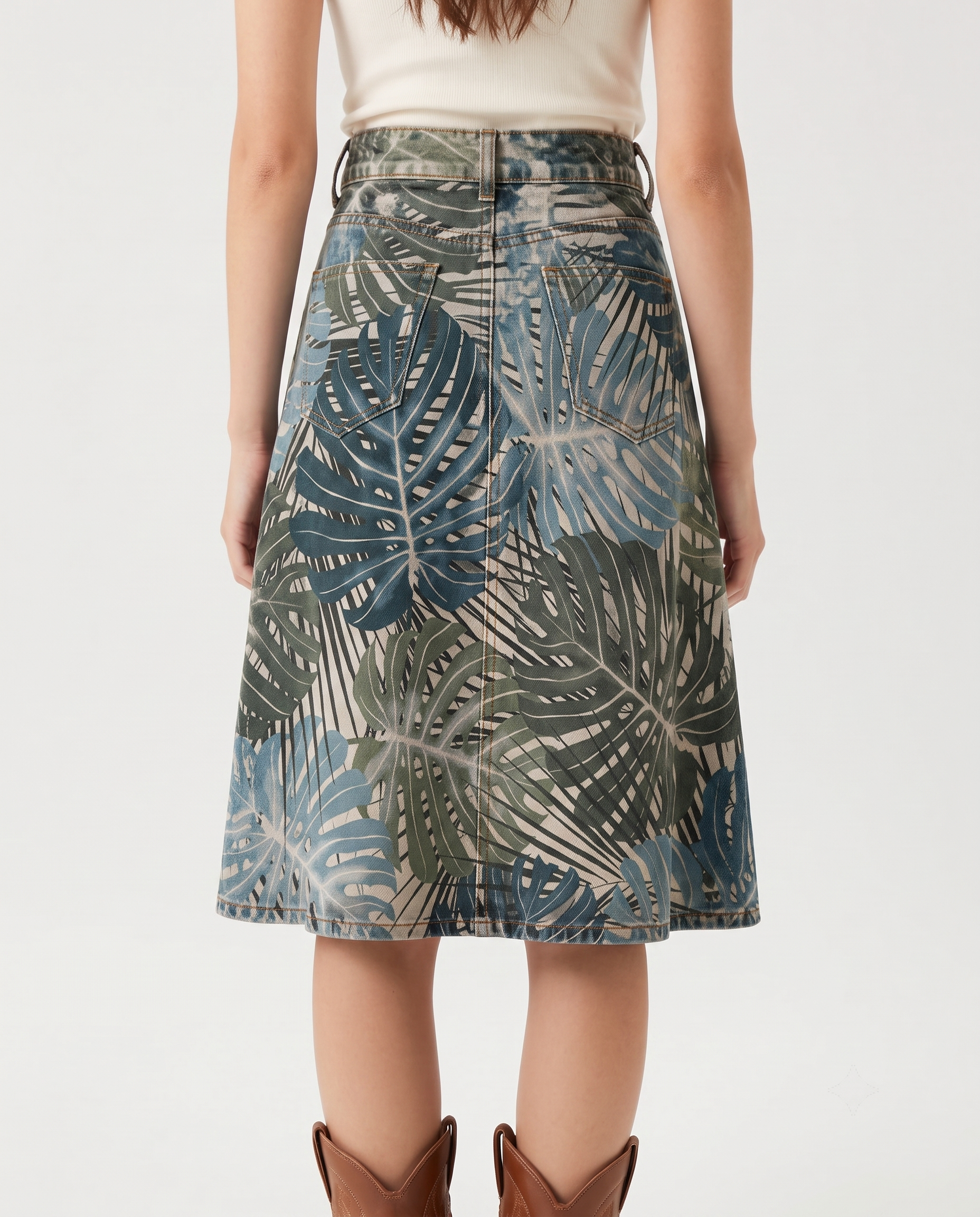 Medium Wash Leaves RB-SKT03 – Back View – Jessie – Medium Wash