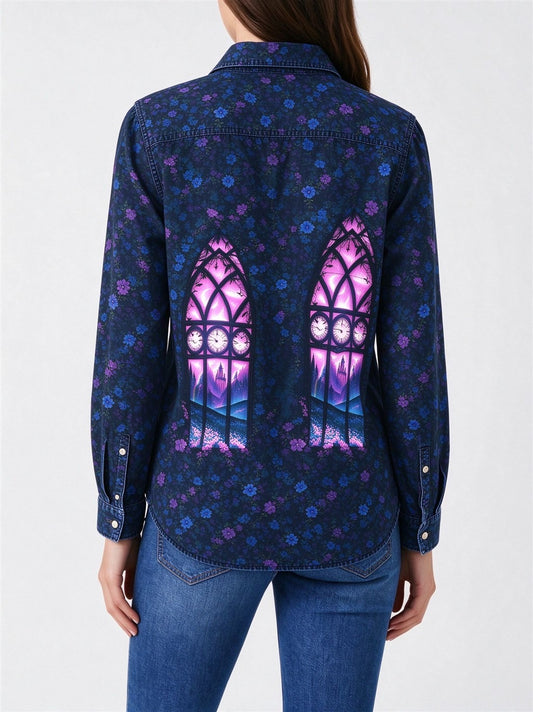 Midnight Cathedral Long Sleeve Denim Shirt
