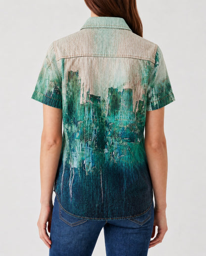Cactus Mirage Teal Abstract RB-TOP15 – Back View – Riley – Teal, Beige