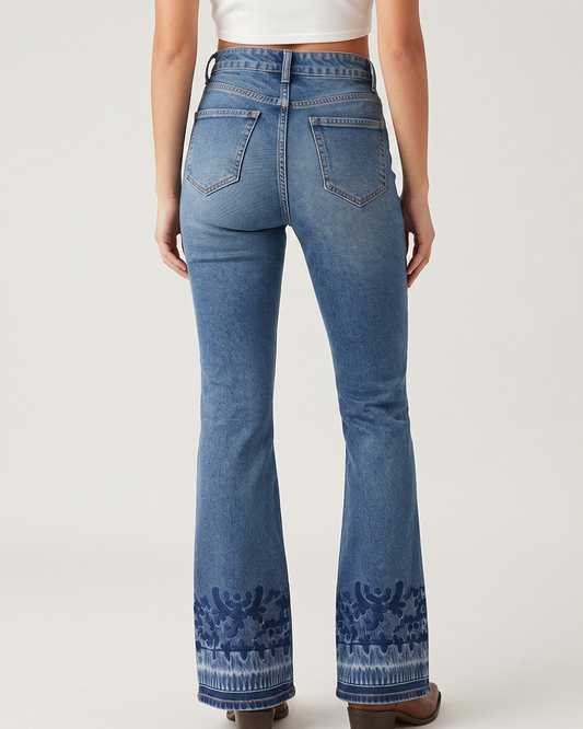 Cactus Bloom Blue Floral Bootcut Jeans – Back View – Riley – blue