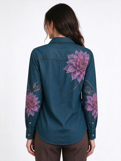 Desert Dahlia Dream Long Sleeve Denim Shirt