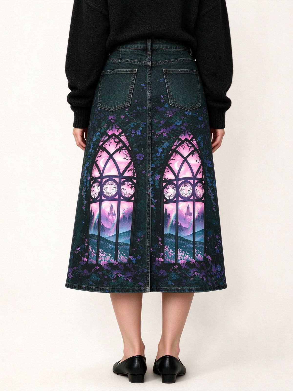 Stained Glass Ankle-Length Denim Skirt
