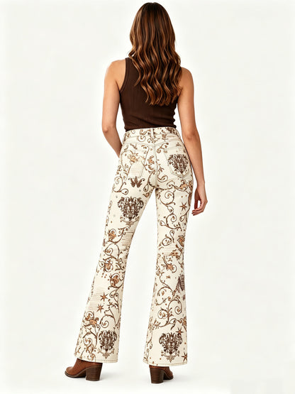 Desert Bloom Bootcut Jeans – Back View – Riley – Cream, Brown
