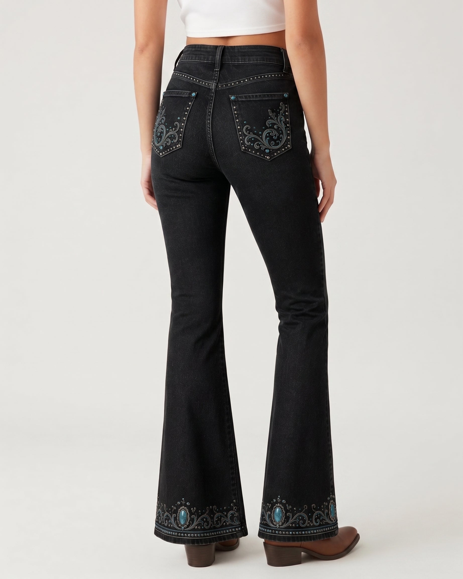 Navy Filigree Gradient Bootcut Jeans – Back View – Riley – Dark Navy