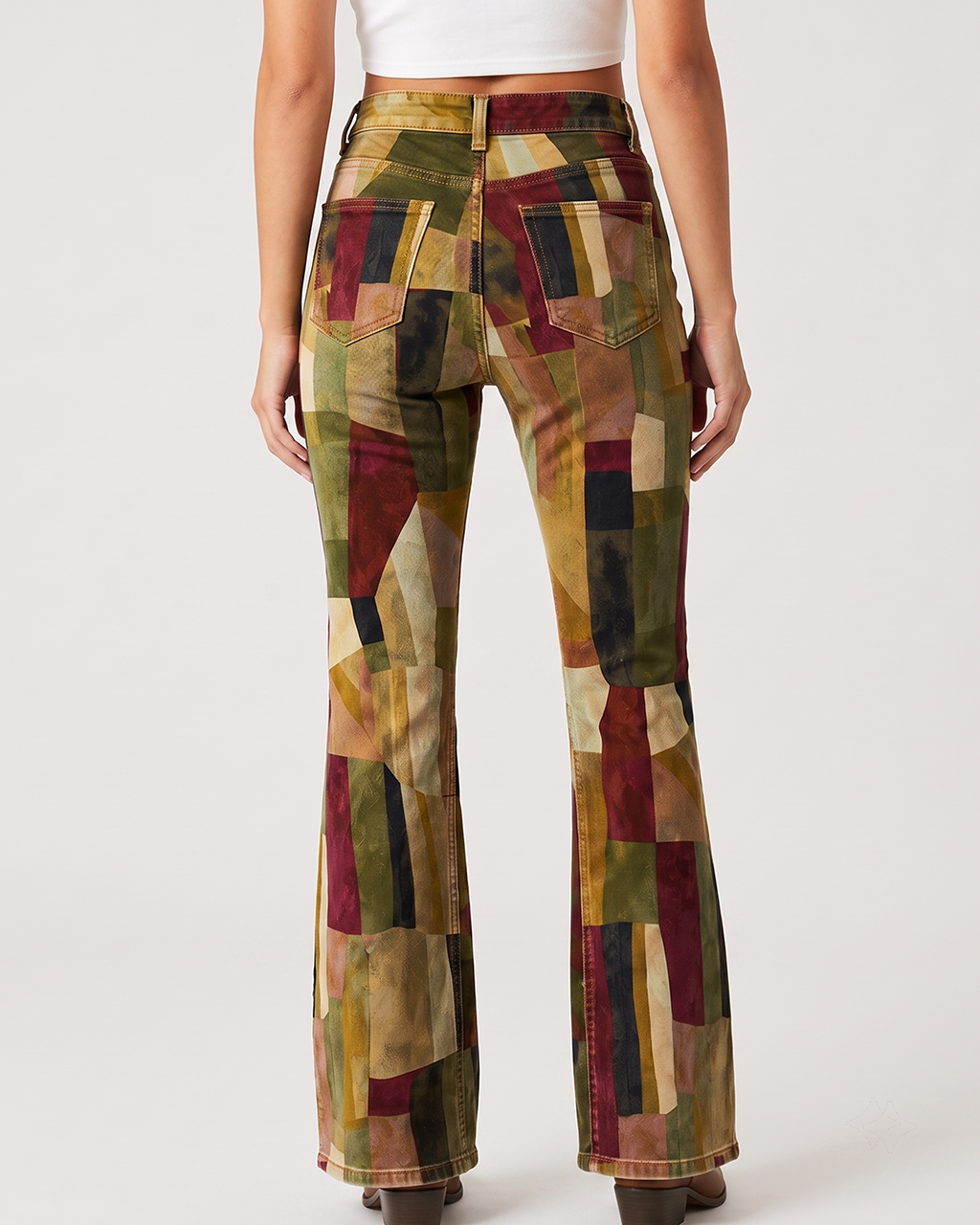 Canyon Mosaic Bootcut Jeans – Back View – Riley – olive, rust