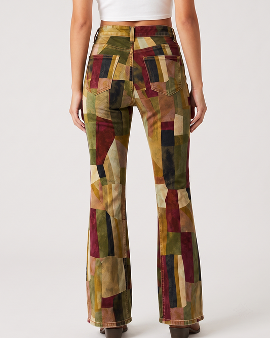 Canyon Mosaic Bootcut Jeans – Back View – Riley – olive, rust