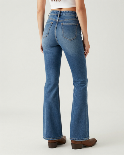 Blue Paisley Lower Bootcut Jeans – Back View – Riley – Medium Blue