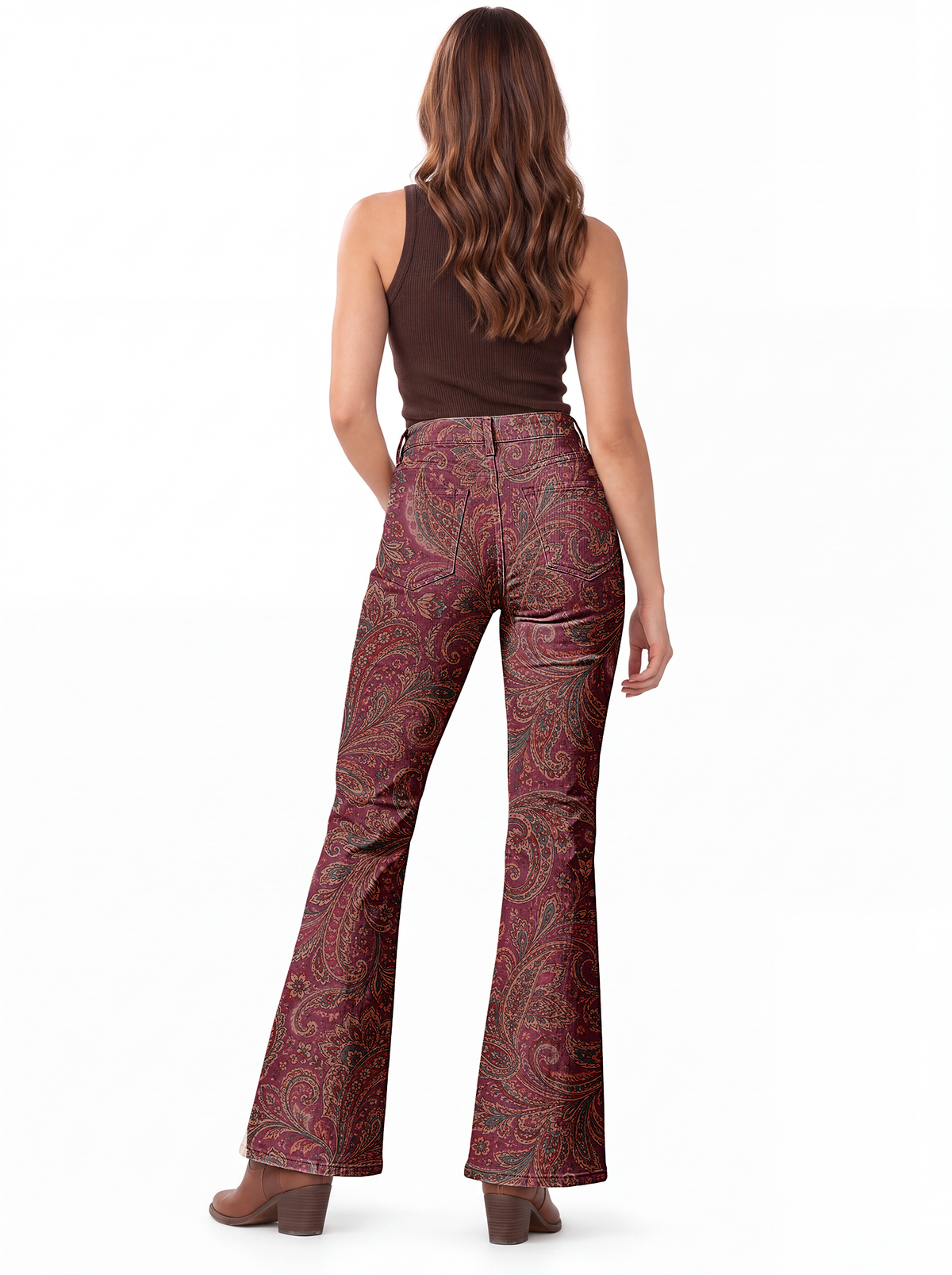 Paisley Dust Bootcut Jeans – Back View – Riley – Burgundy