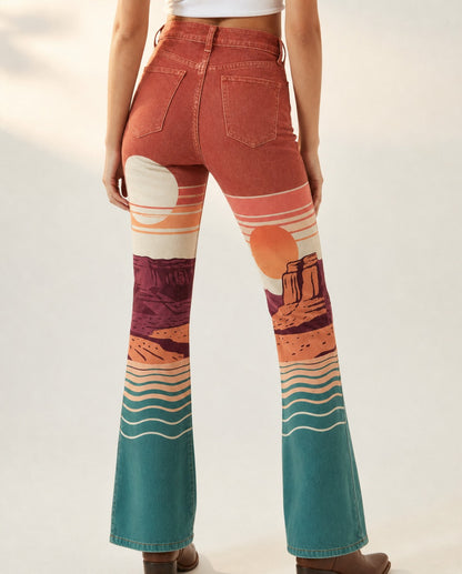 Desert Mirage Terracotta Bootcut Jeans – Back View – Riley – Terracotta, Teal, Coral, Mauve