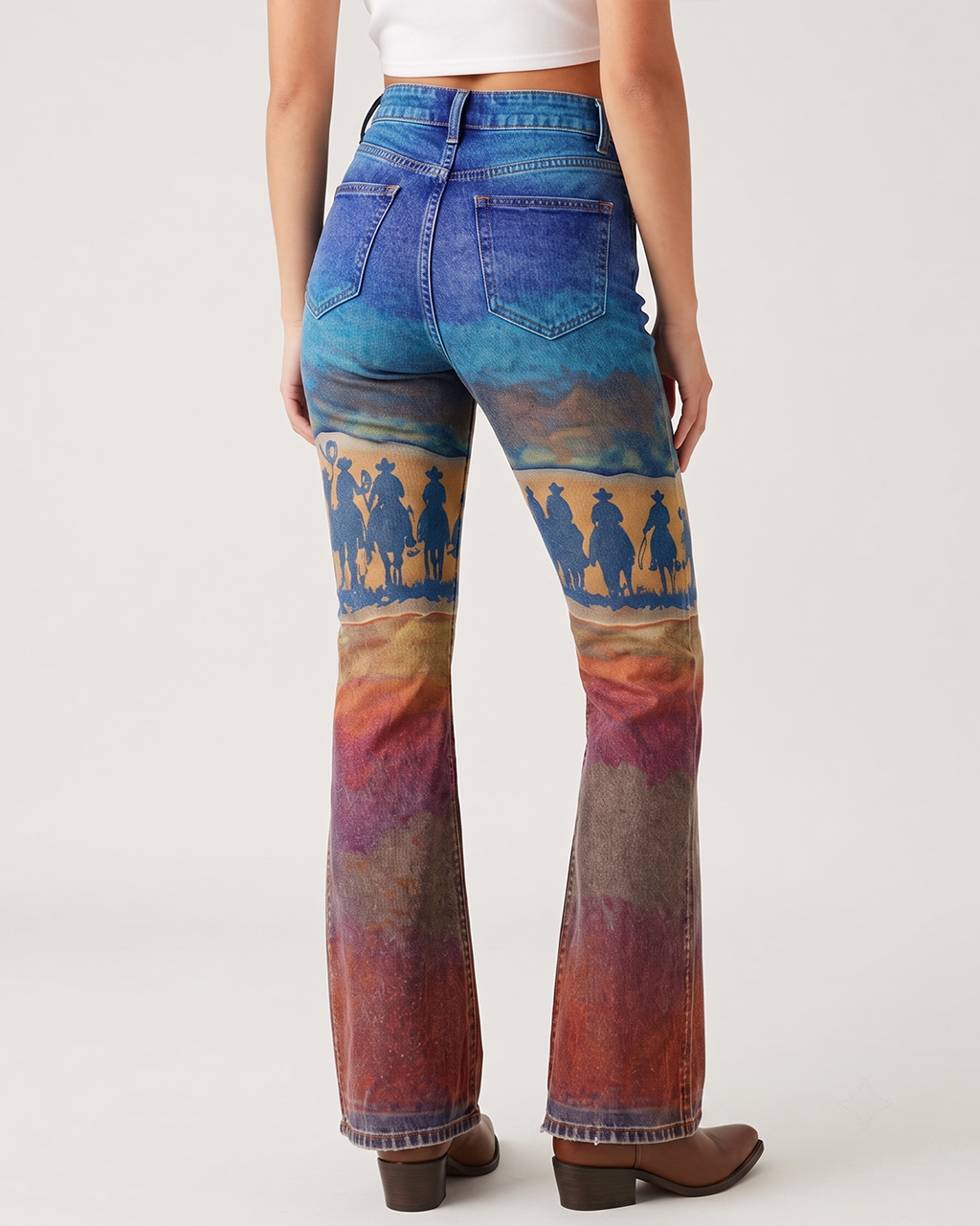 Sunset Riders Bootcut Jeans – Back View – Riley – blue, orange