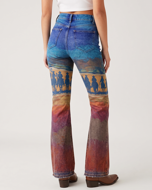 Sunset Riders Bootcut Jeans – Back View – Riley – blue, orange