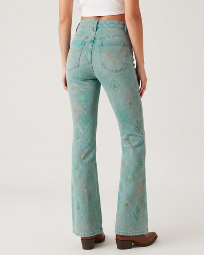 Copper Scroll Panel Bootcut Jeans – Back View – Riley – Warm Brown