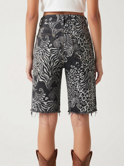 Aqua Mandala Scatter Denim Shorts – Back View – Riley – Light Blue