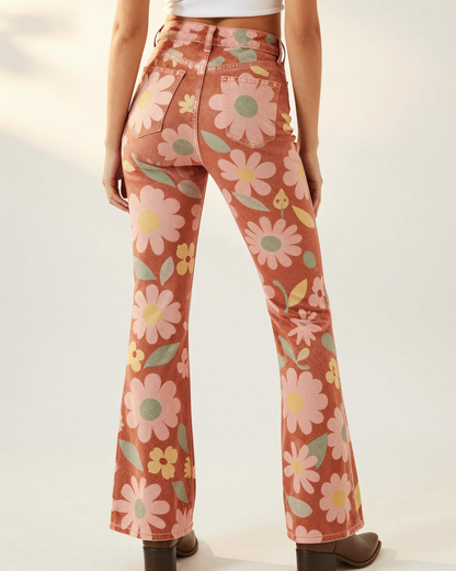 Sunset Daisy Bootcut Jeans – Back View – Riley – Rust / Gold / Cream