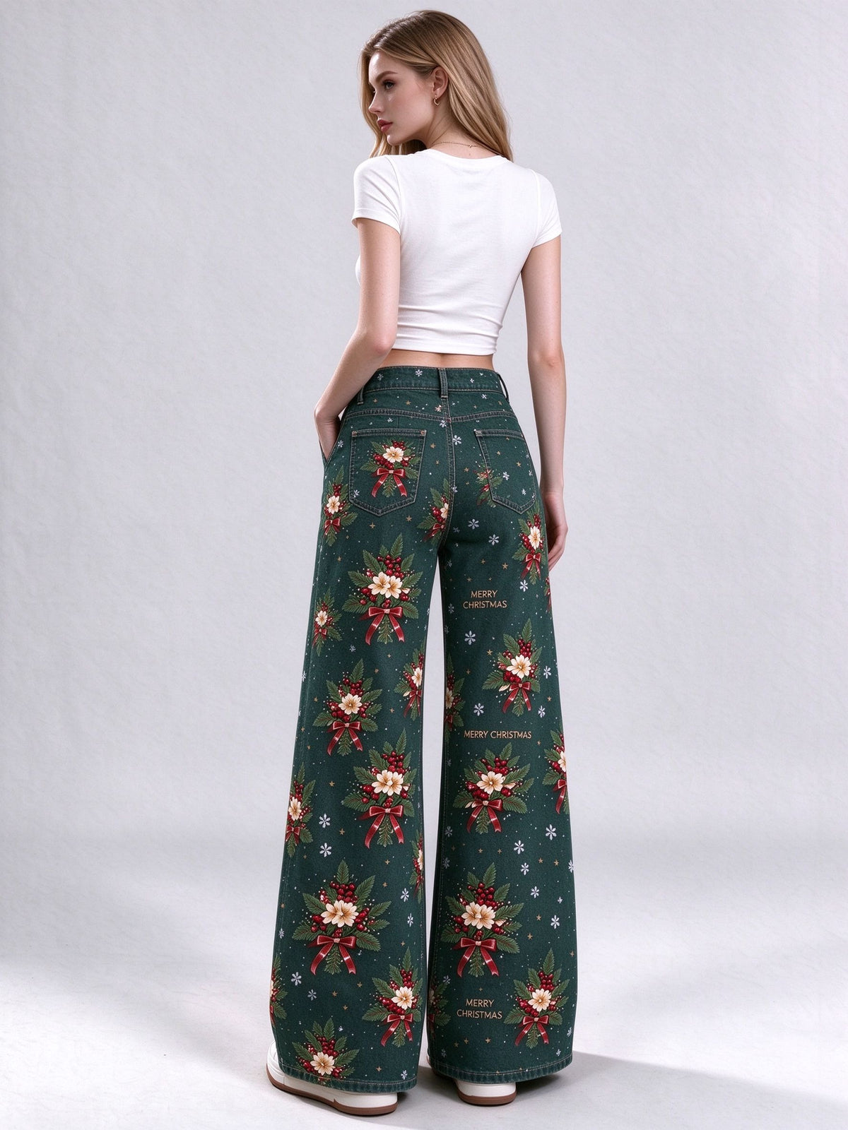 Outlaw Poinsettia Bloom Wide-Leg Jeans
