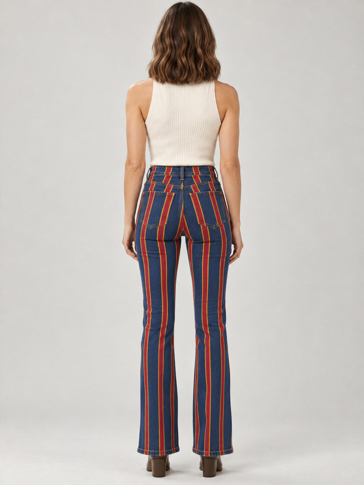 Canyon Stripe Bootcut Jeans – Back View – Riley – blue, red, yellow