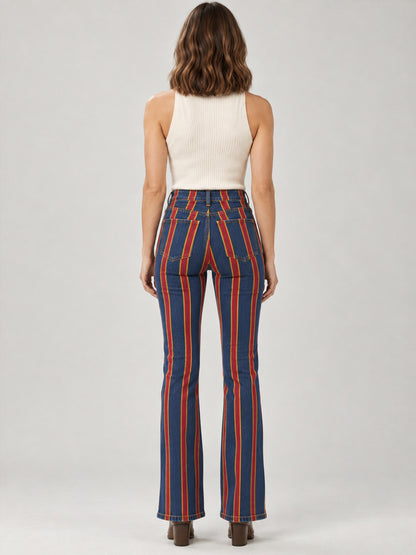 Canyon Stripe Bootcut Jeans – Back View – Riley – blue, red, yellow
