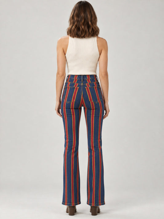 Canyon Stripe Bootcut Jeans – Back View – Riley – blue, red, yellow