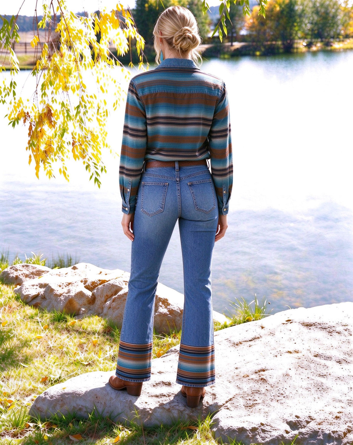 Desert Serape Long Sleeve Denim Shirt