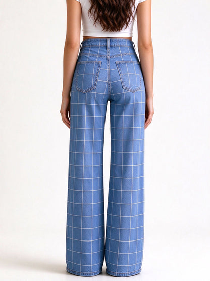 Corral Rail Check High-Rise Straight-Leg Jeans