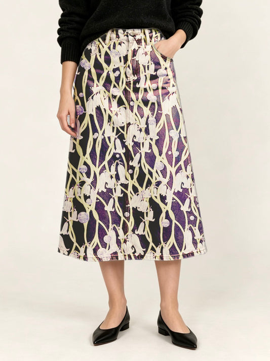 Prairie Blossom Ankle-Length Denim Skirt