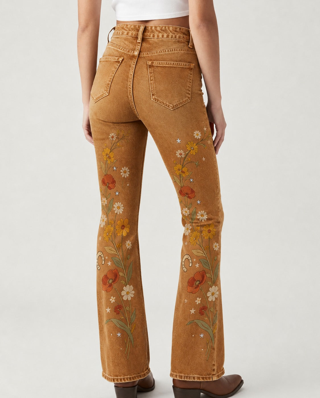 Prairie Bloom Bootcut Jeans – Back View – Riley – tan