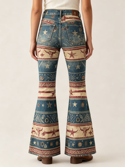 Starlight Rodeo RB-BOT04 – Back View – Riley – Denim Blue, Cream, Red