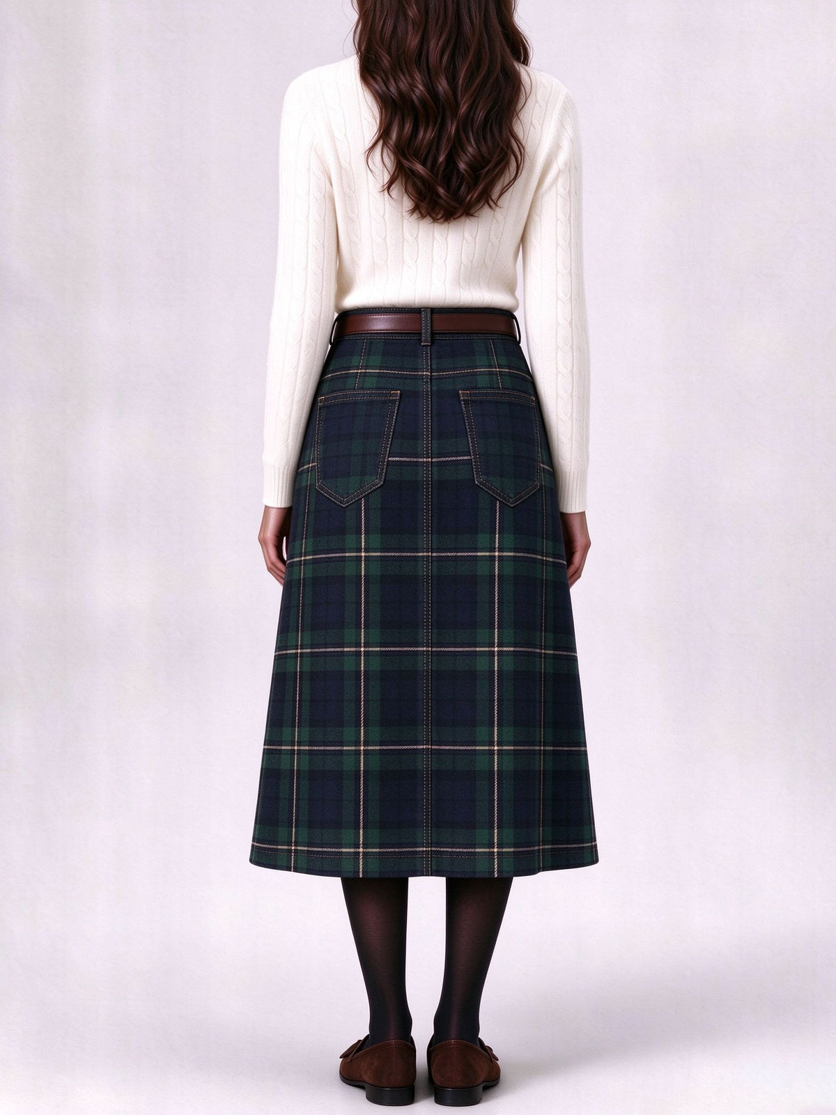 Ranchland Tartan Ankle-Length Denim Skirt
