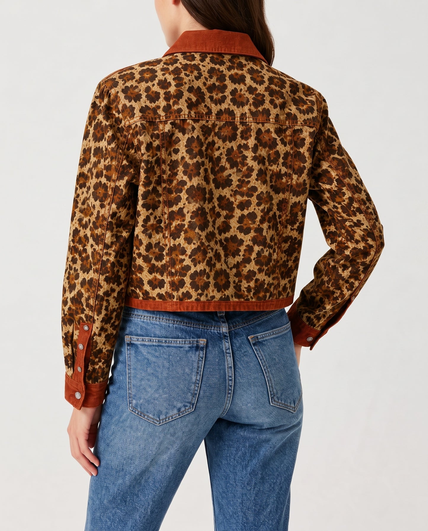 Desert Bloom Brown Floral RB-JKT01 – Back View – Riley – Denim
