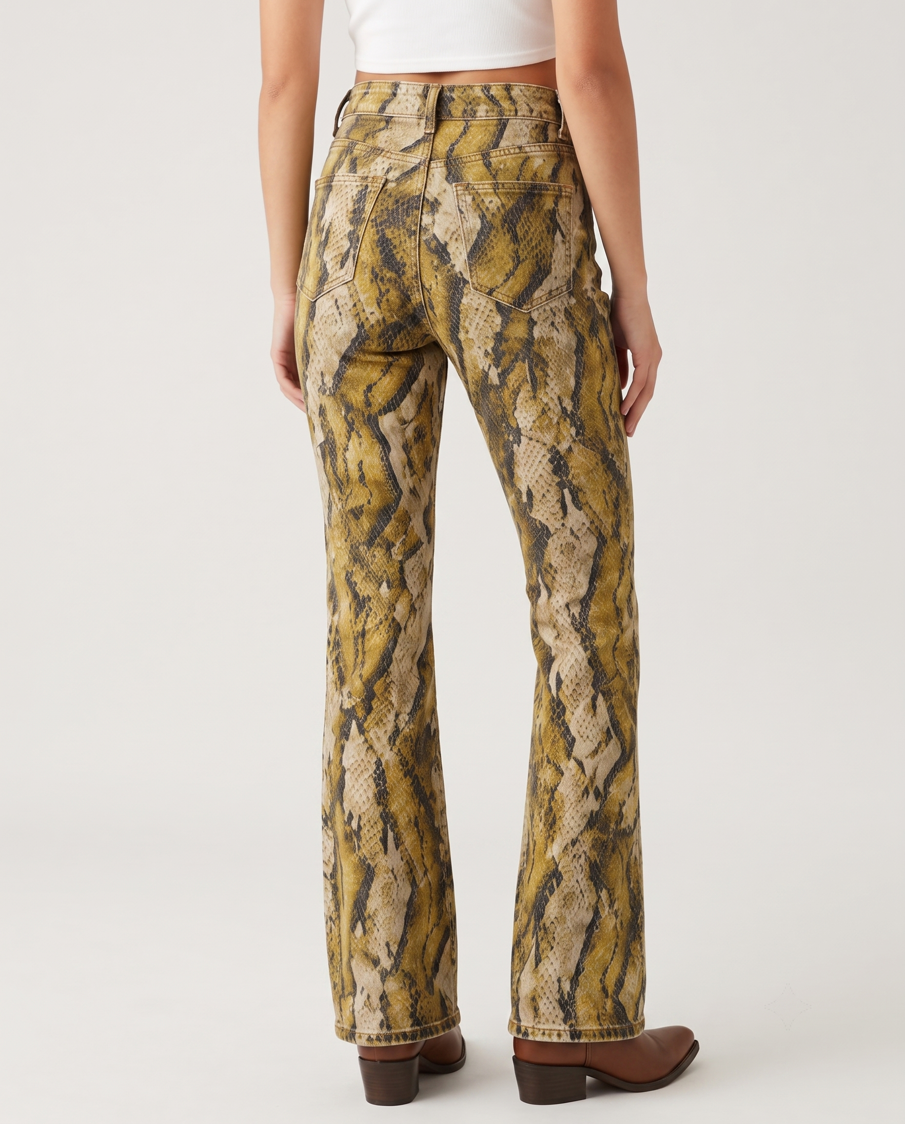 Serpent Sunset Bootcut Jeans – Back View – Riley – Yellowish Tan