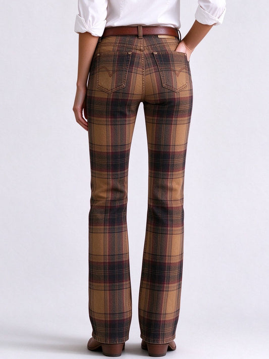 Rustler Plaid Low-Rise Bootcut Jeans
