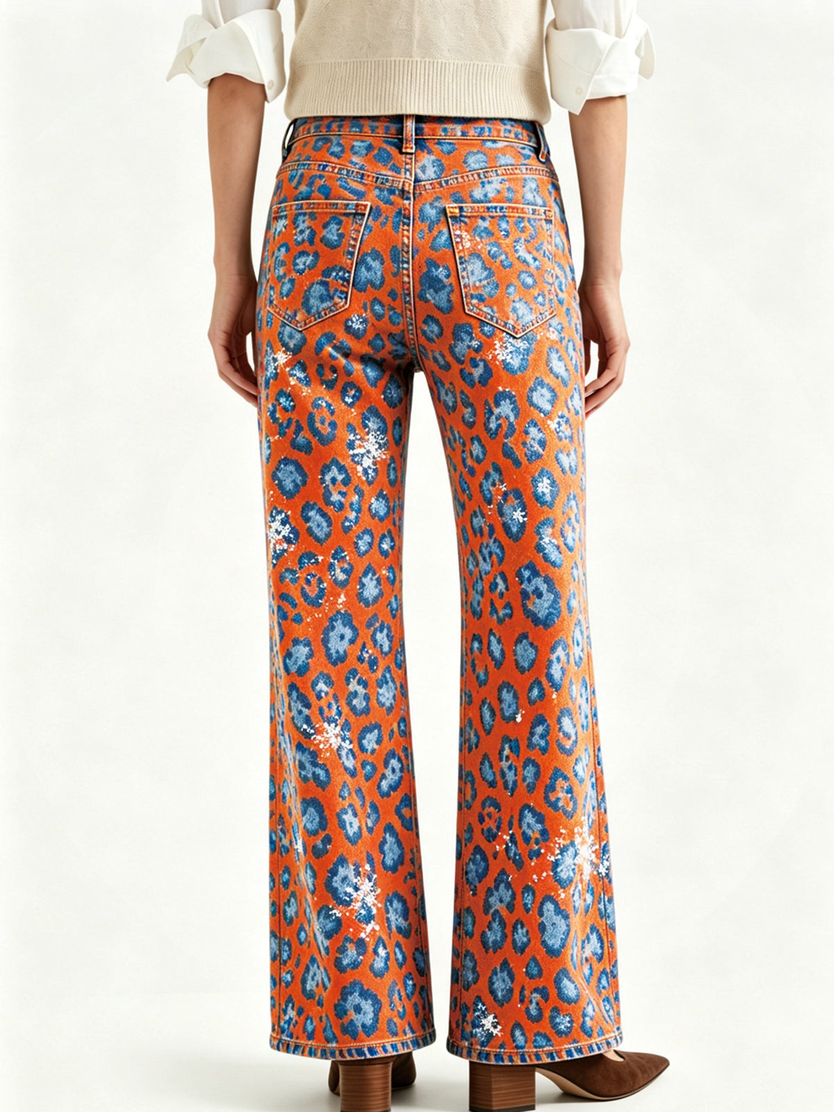Cactus Bloom Bootcut Jeans – Back View – Riley – Orange, Blue