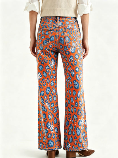 Cactus Bloom Bootcut Jeans – Back View – Riley – Orange, Blue
