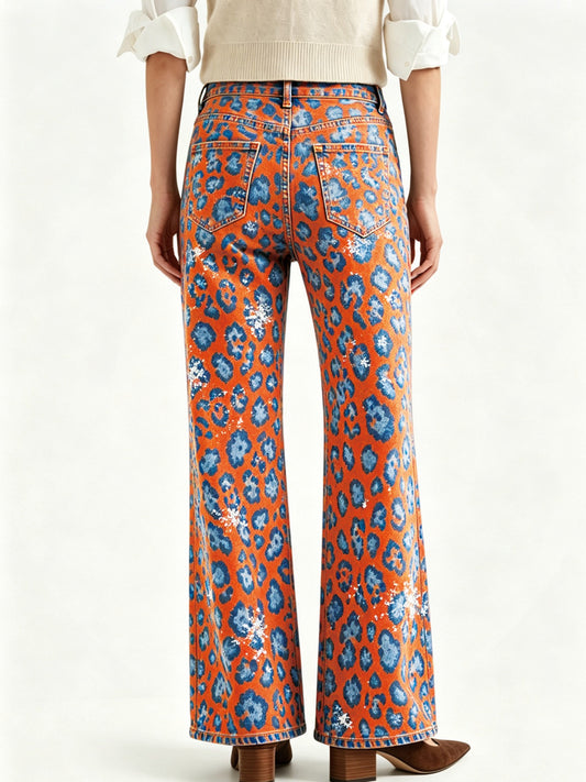 Cactus Bloom Bootcut Jeans – Back View – Riley – Orange, Blue