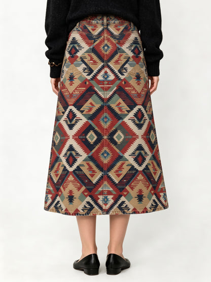 Desert Dreamweaver Ankle-Length Denim Skirt