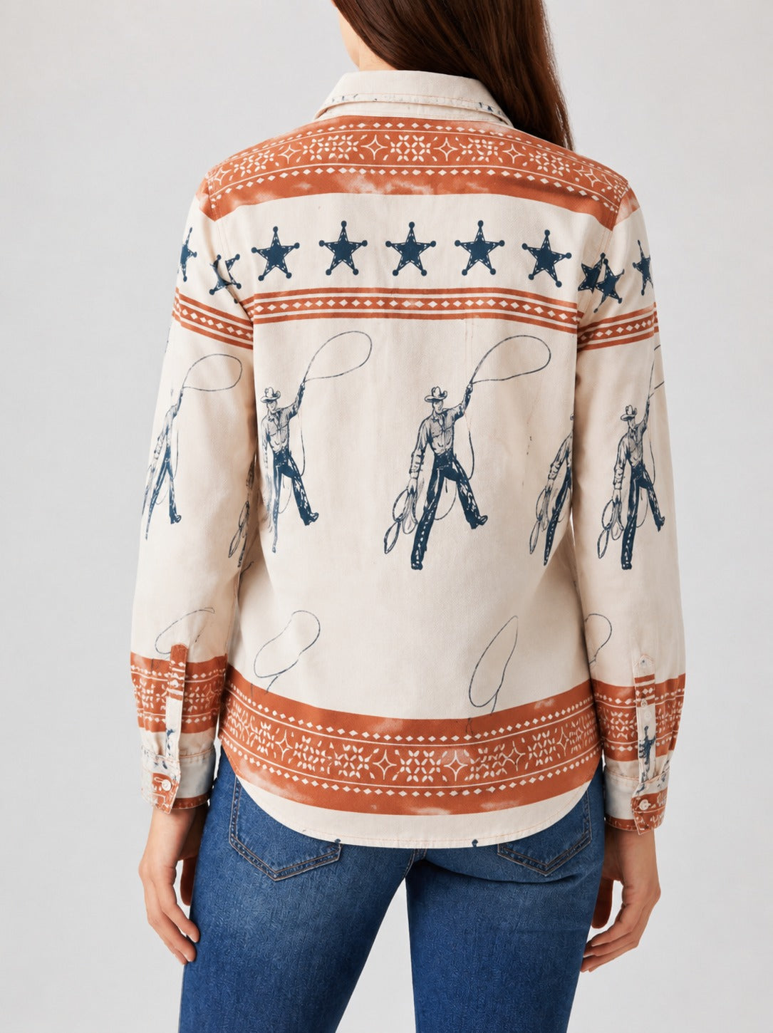 Starlight Rodeo RB-TOP16 – Back View – Riley – Cream, Burnt Orange, Navy Blue