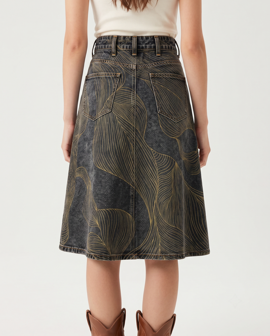 Dark Blue Leaves RB-SKT03 – Back View – Jessie – Dark Blue