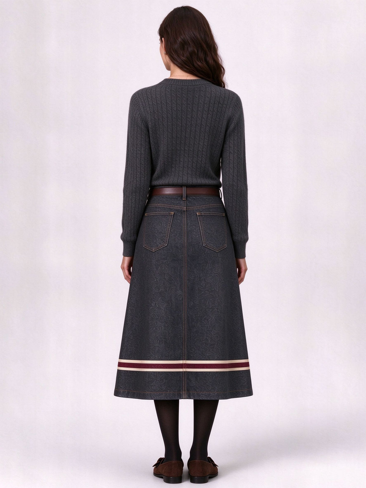 Frontier Crest Stripe Ankle-Length Denim Skirt