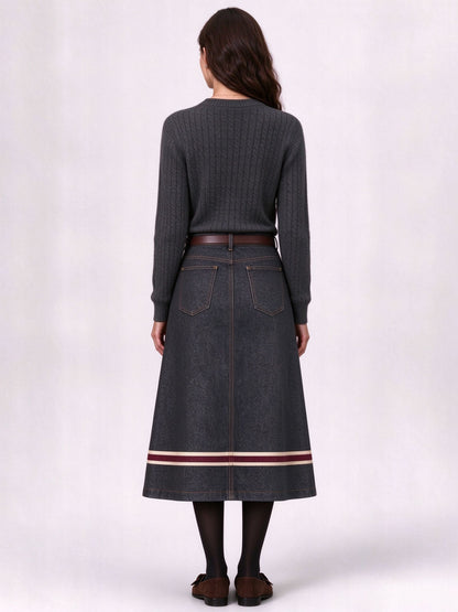 Frontier Crest Stripe Ankle-Length Denim Skirt