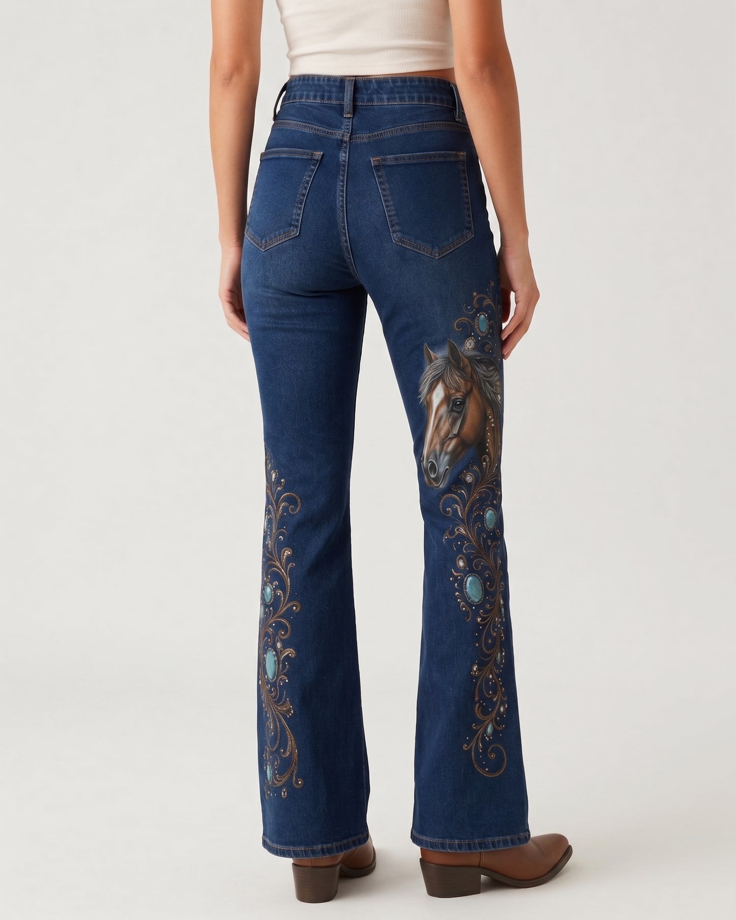 Blue Concho Scatter Bootcut Jeans – Back View – Riley – Medium Blue