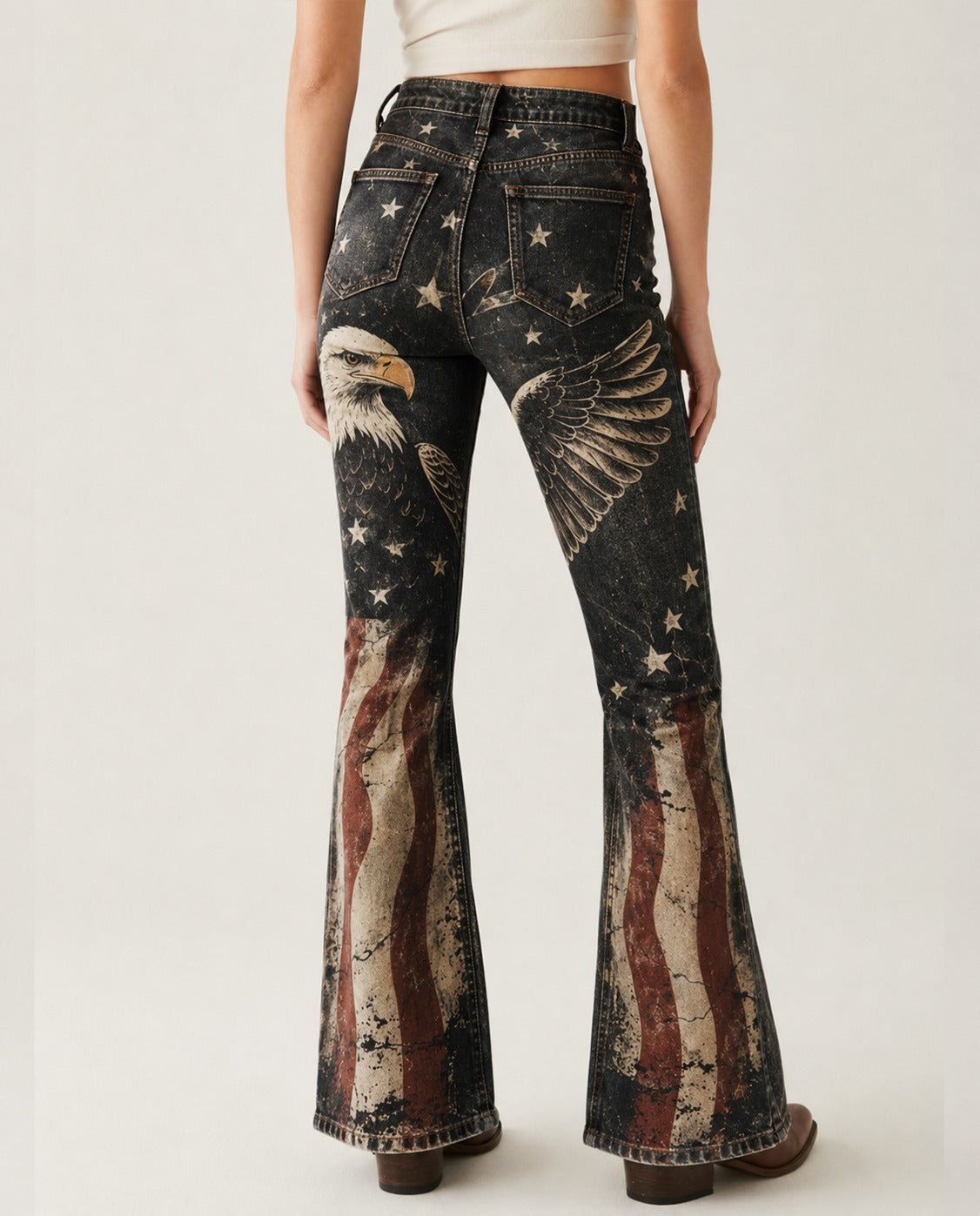 Freedom Hawk Bootcut Jeans – Back View – Riley – black, white, red, blue