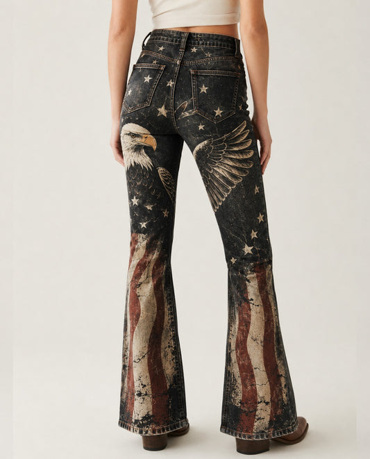 Freedom Hawk Bootcut Jeans – Back View – Riley – black, white, red, blue