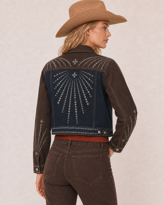 Desert Bloom Navy RB-JKT01 – Back View – Riley – Navy Blue, Brown, Cream