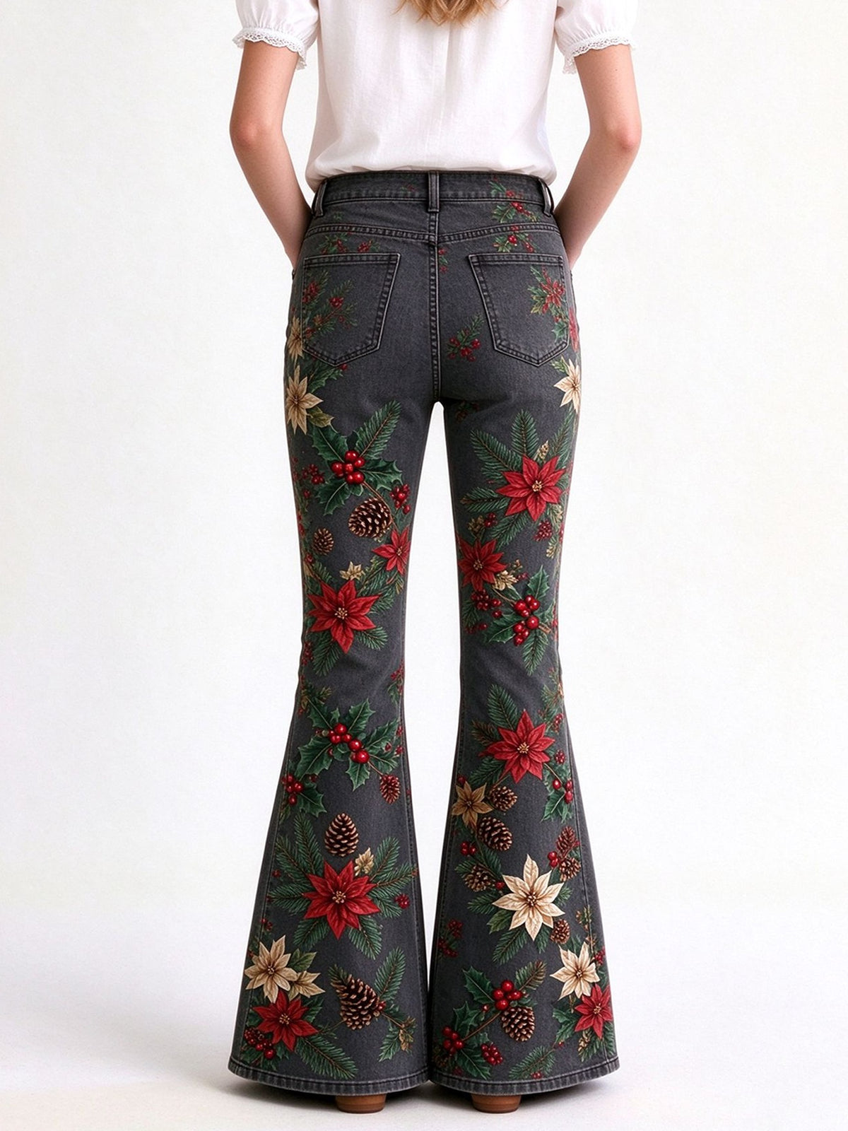 Prairie Poinsettia Bloom Flare Jeans