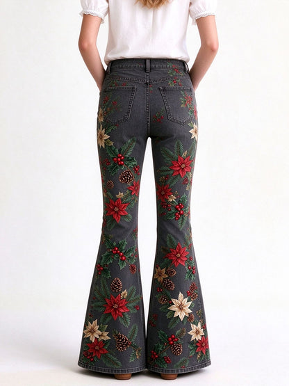 Prairie Poinsettia Bloom Flare Jeans
