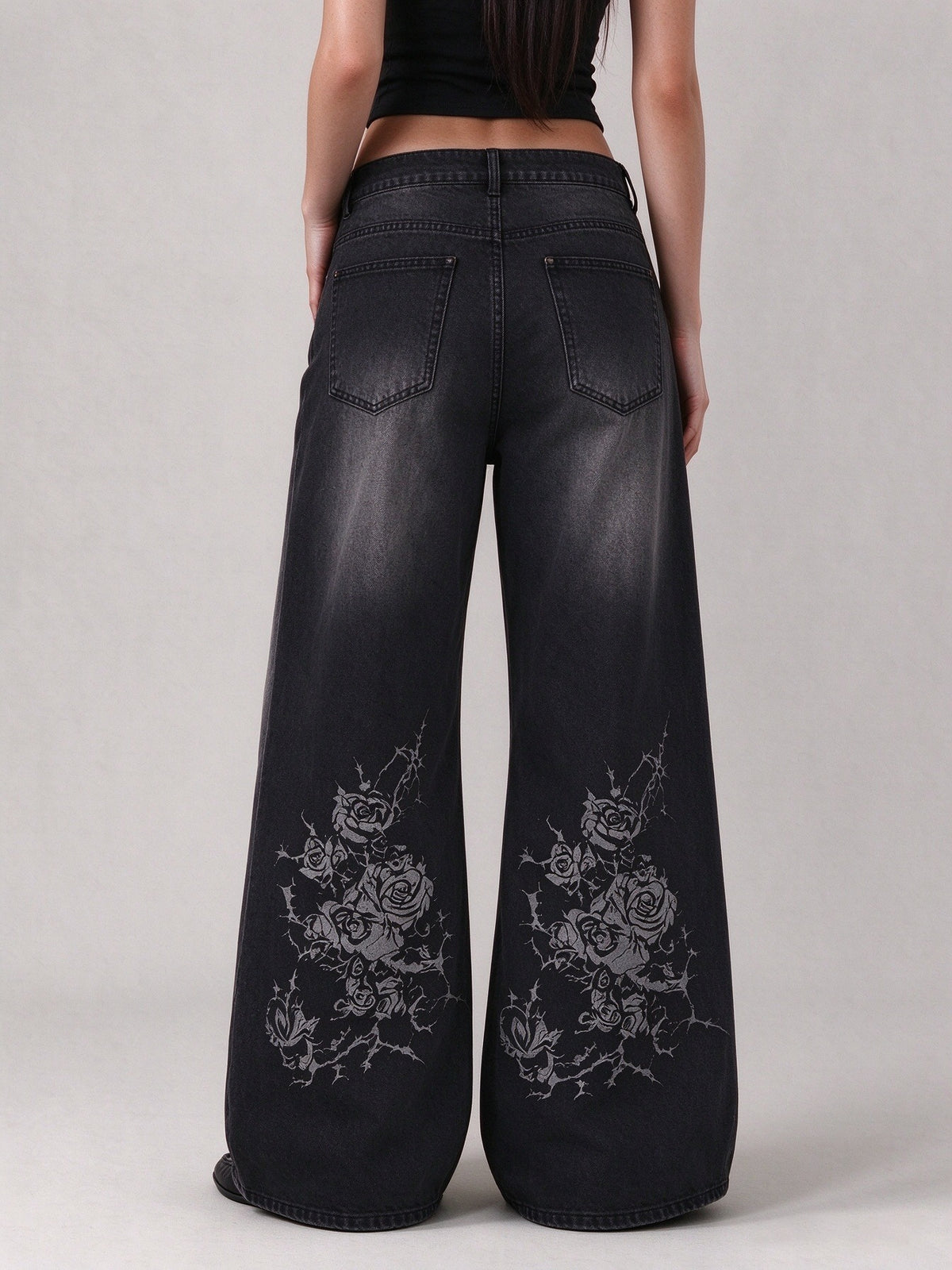 Gunslinger Grave Roses Wide-Leg Jeans